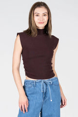 Knit Short Sleeve High Neck Top