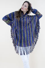Turtleneck Sleeved Stripe Poncho