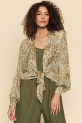 Leopard Tie Front Kimono