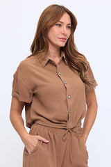 Donna Button Up Tie Front Top