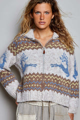 Reindeer Zip-up Cardigan