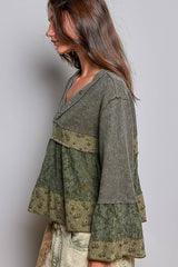 3/4 Sleeve V-neck Top
