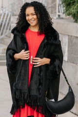 Fringe Suede Cape w/ Vegan Fur