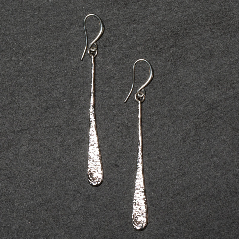 Beaten Long Tear Drop Earring