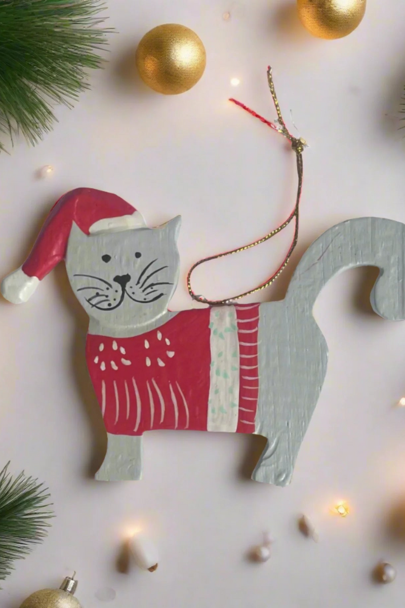 Hanging Cat Ornament - White