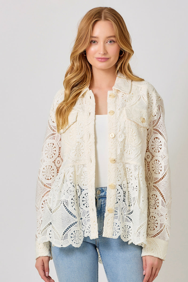 Lace Peplum Trucker Jacket