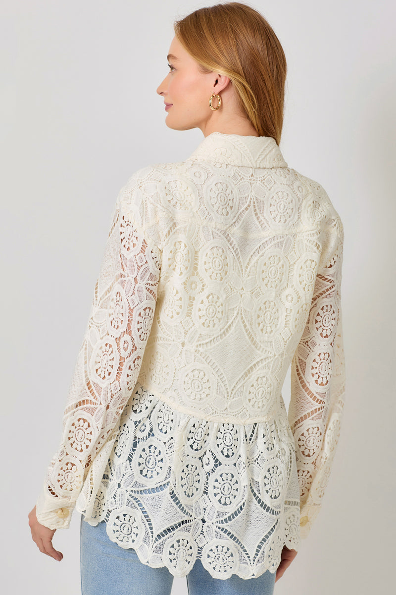 Lace Peplum Trucker Jacket