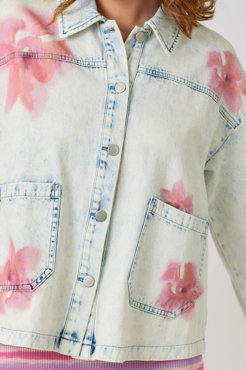 Floral Printed Denim Shacket