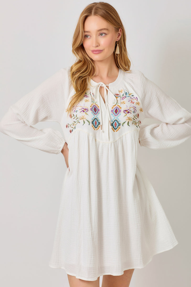 Embroidered Babydoll Dress