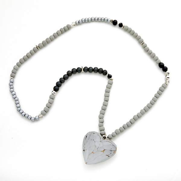 Chunky Wooden Heart Necklace BLACK