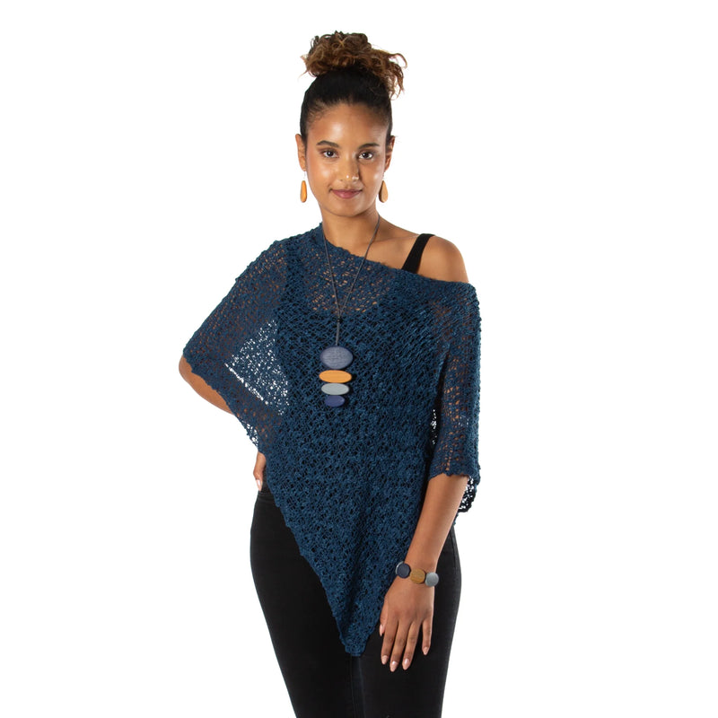 Short Popcorn Knit Poncho