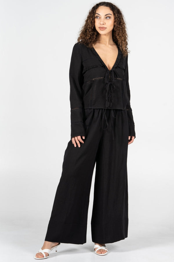 Linen Blend Wide Leg Pant