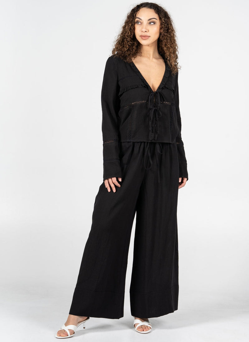 Linen Blend Wide Leg Pant