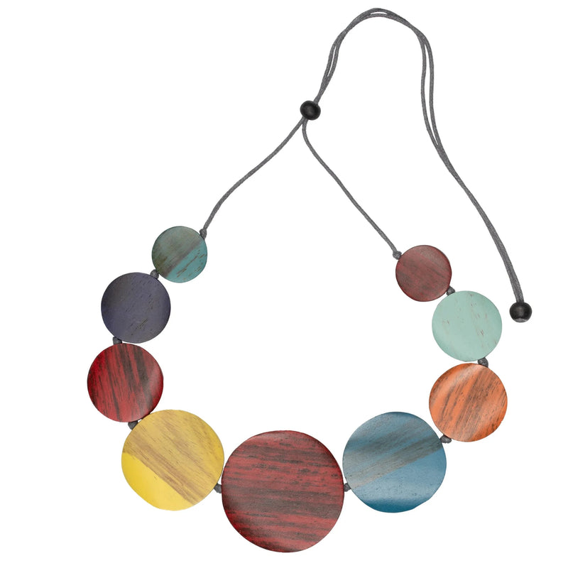 Graduated Wooden Disc Necklace