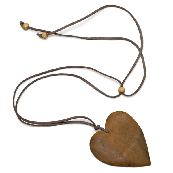 Wooden MATTE Heart Pendant On Suede