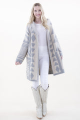 Oversized Geometric Hooded Cardigan