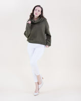 Draped Rib Cowl Neck Sweater