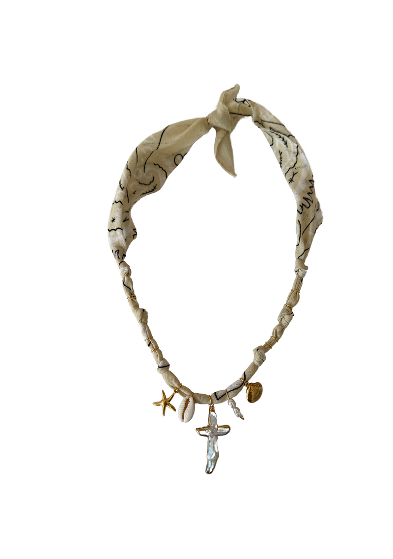 Golden Fluo Nude Pearl Cross Necklace