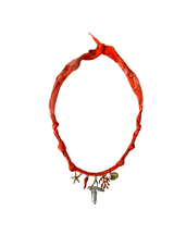 Golden Fluo Orange Pearl Cross Necklace