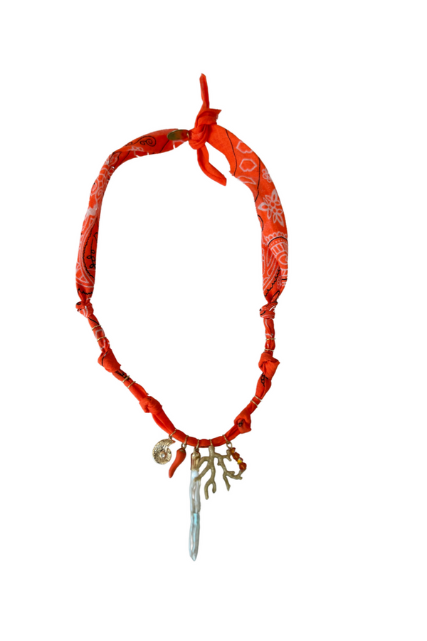 Golden Fluo Orange Long Pearl Necklace