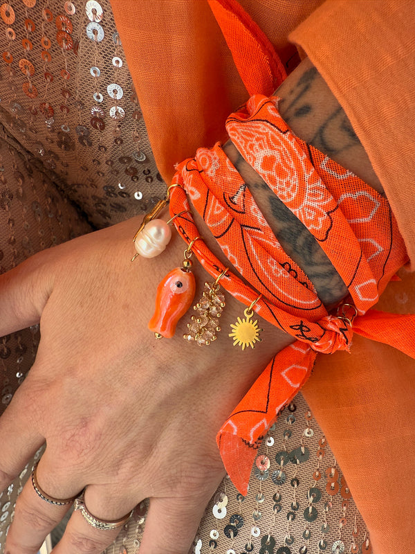 Golden Fluo Orange Pearl Fish Necklace