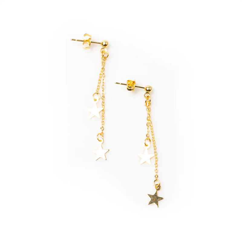 Double Drop Star Chain Earrings GOLD