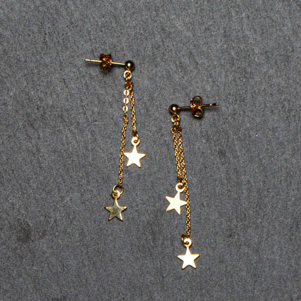 Double Drop Star Chain Earrings GOLD