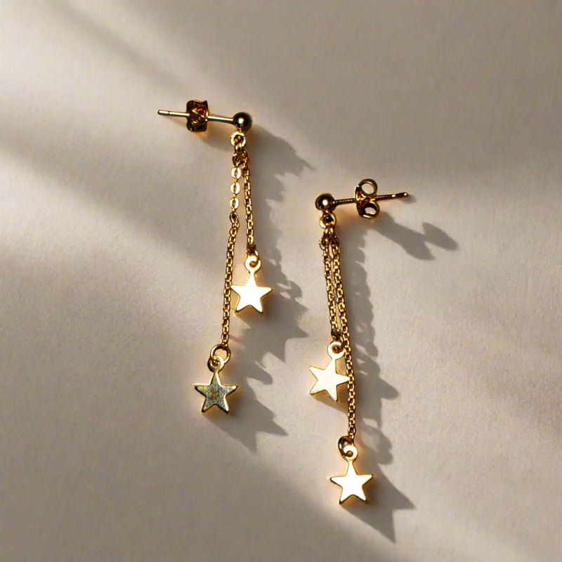 Double Drop Star Chain Earrings GOLD