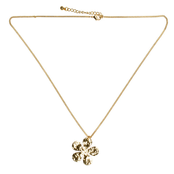 Hammered Flower Pendant on Chain Gold Plated