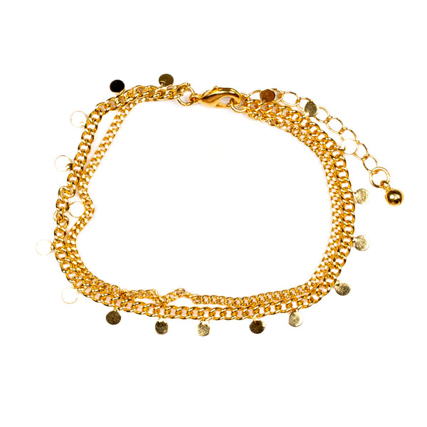 Gold Double Disc Chain Bracelet