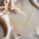 Gold Double Strand Heart Necklace