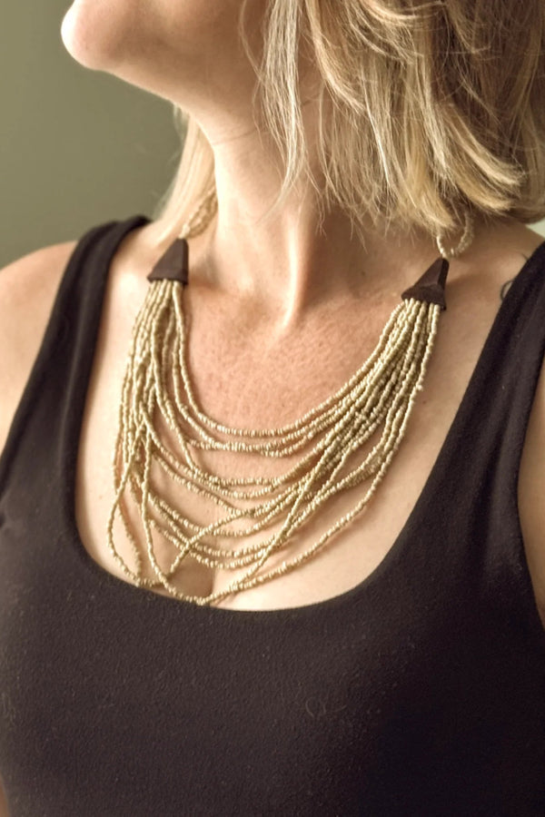 Short Multi Strand Necklace with Wood Detail