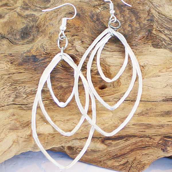 Triple Oval Metal Earrings SILVER