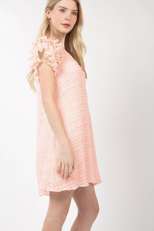 Ruffled Textured Woven Mini Dress