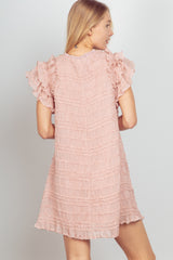 Ruffled Textured Woven Mini Dress