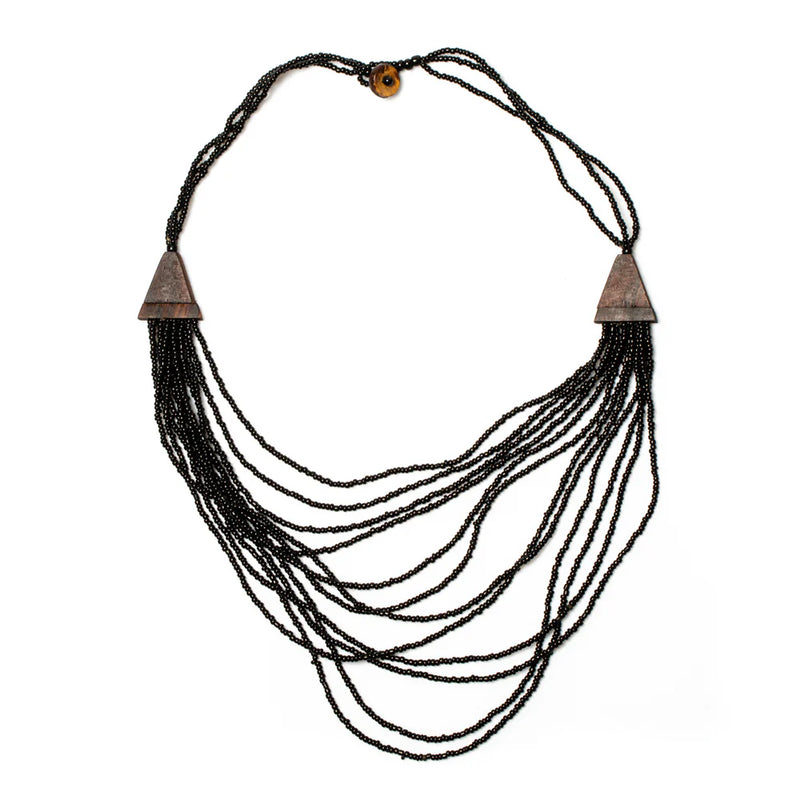 Multi Strand Wooden Side Necklace
