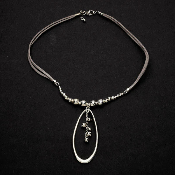 Oval Beaded Pendant Nk On Suede