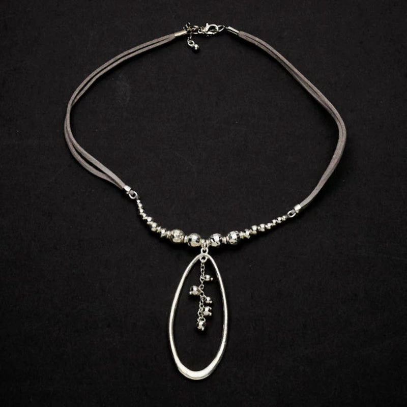 Oval Beaded Pendant Nk On Suede