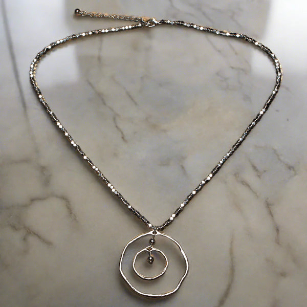 Beaten Double Ring Necklace SILVER