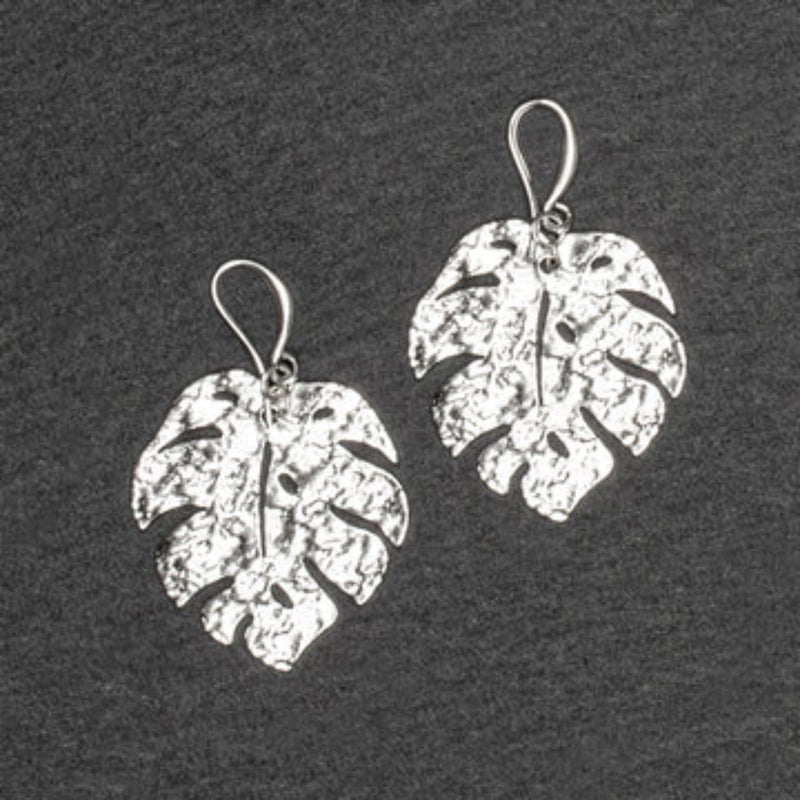 Hammered Leaf Earring Silver Plated