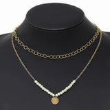 Metal Disc Pearl Necklace