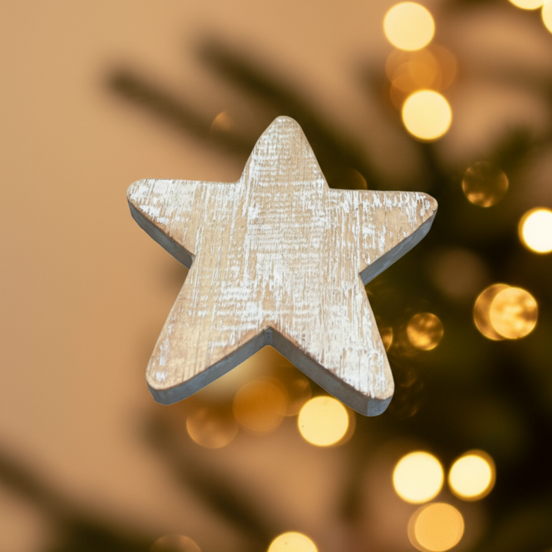 Wooden Flat Star Decoration WHITE
