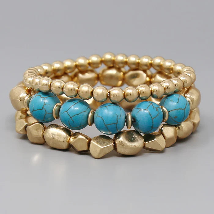 Natural Stone Triple Bracelet